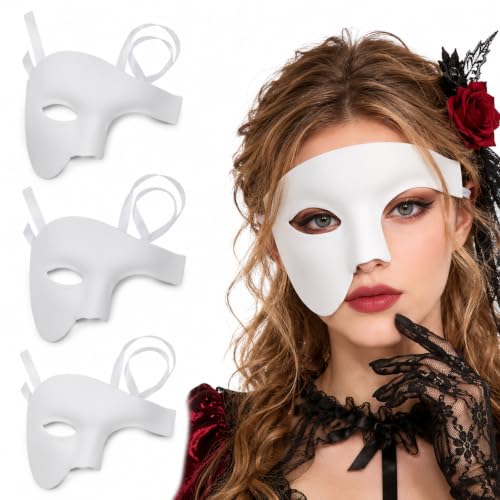 Healvian Lot de 3 Masques Vénitiens Blancs Asymétriques en A