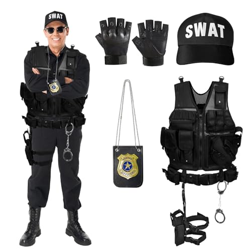MeYuxg Deguisement SWAT Costume Policier Homme Femme, Gilet 
