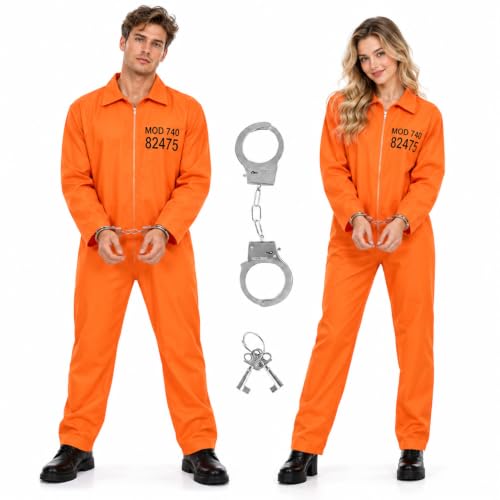 Alijunjuqi Costume de Prisonnier Adulte,Combinaison Orange d