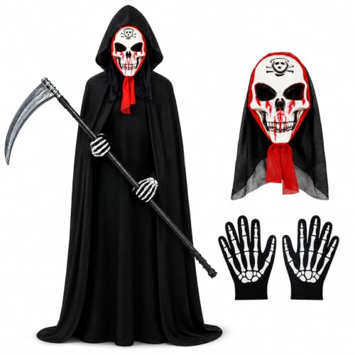 Lxoraziy Costume Halloween Faucheuse 4 Pièces avec Cape à Ca