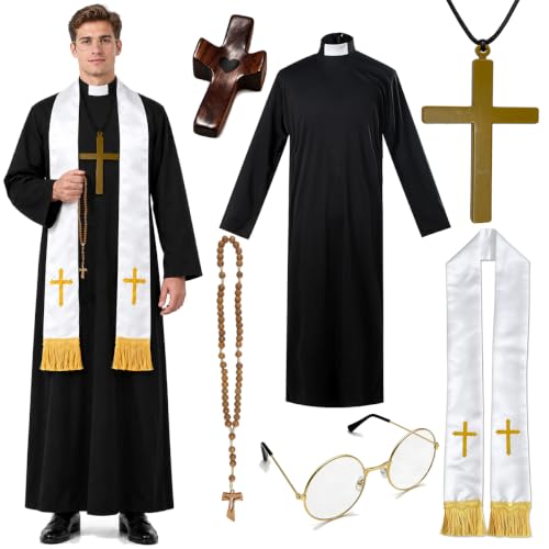 CHMMY Déguisement Prêtre Homme avec Étole Croix Lunettes Hal
