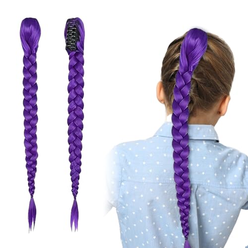 VEGCOO Extension Cheveux Violet 26, Perruque Violette Tresse