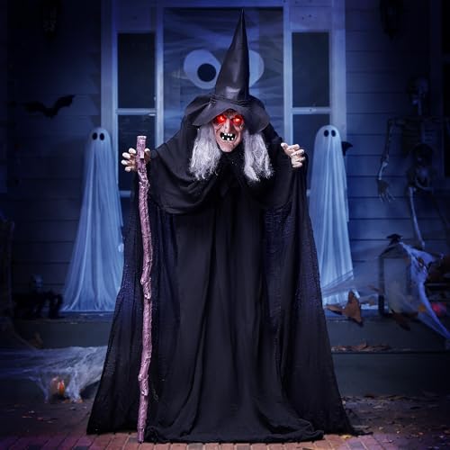 JOYIN Sorcière animatronique dHalloween de 1,8 m avec canne