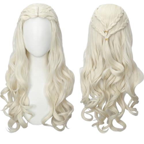 Linfairy Perruque blonde longue et bouclée avec tresses ondu