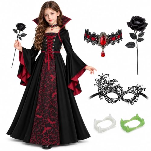 Deguisement Halloween Fille Robe Gothique 5 Pièces Deguiseme