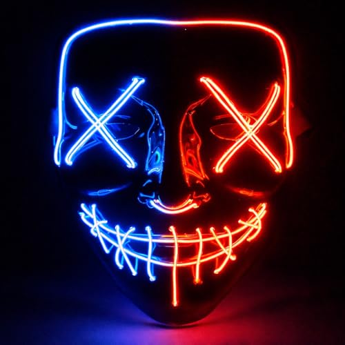 Masque dhorreur à LED Rouge et bleu - comme de Purge avec ef