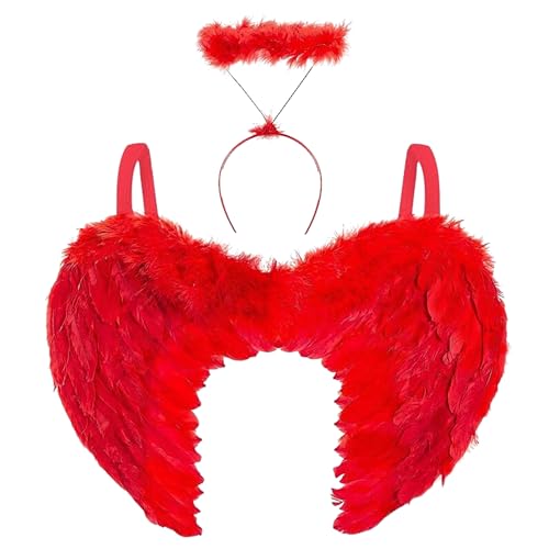 Déguisement Femme Ailes de Diable Rouges en Plumes avec Serr