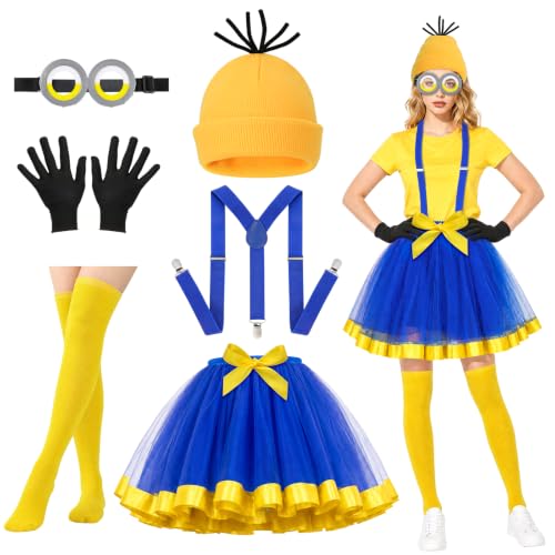 6 PCS Jaune Deguisement Halloween Adultes, Bonnet Jaune Lune