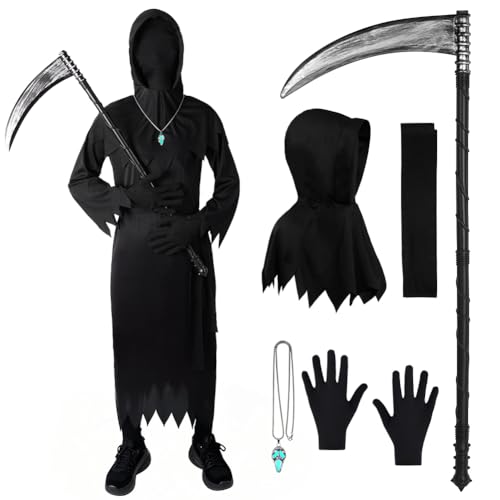 BSBUY Deguisement Halloween Faucheuse Enfant, 6Pcs Costume d