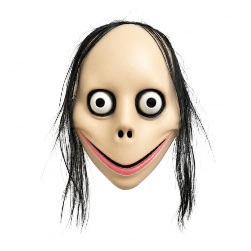 LMSAWK Momo pour adulte, masque dhorreur avec cheveux longs,