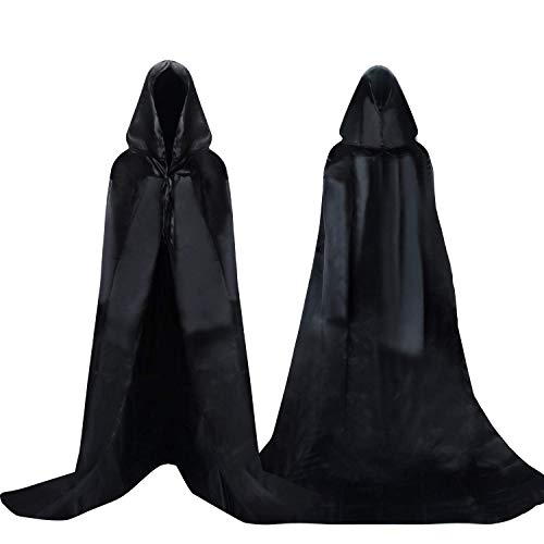 Proumhang Cape à Capuchon Noire Halloween Satin Déguisement 