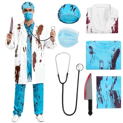 Crittygo Déguisement Médecin Zombie Homme, Costume Halloween