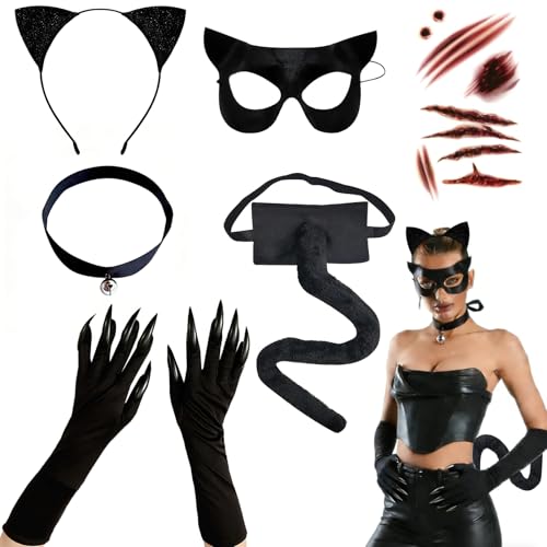 GOTRUST 6pcs Déguisement Chat Noir Adulte, Catwoman Accessoi