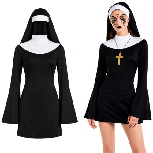 ZMCVOE Deguisement Bonne Soeur, lot de 4 Déguisement Nonne F