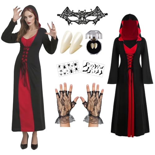 TPXIHAD Costume Féminin de Vampire Médiéval - Robe Longue av