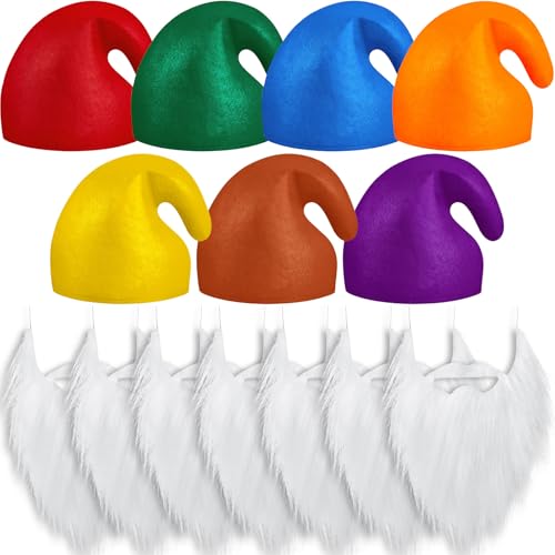 Jadive 14 Pcs Costume de Nain 7 Chapeaux Adulte 7 Barbes pou