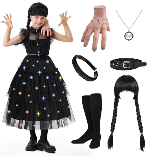 Beeoecm Deguisement Mercredi Fille, Robe Wednesday avec Acce