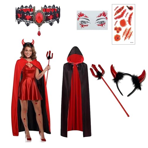 SSKHE Costume De Diable Pour Femme Avec Cape Pour Carnaval, 