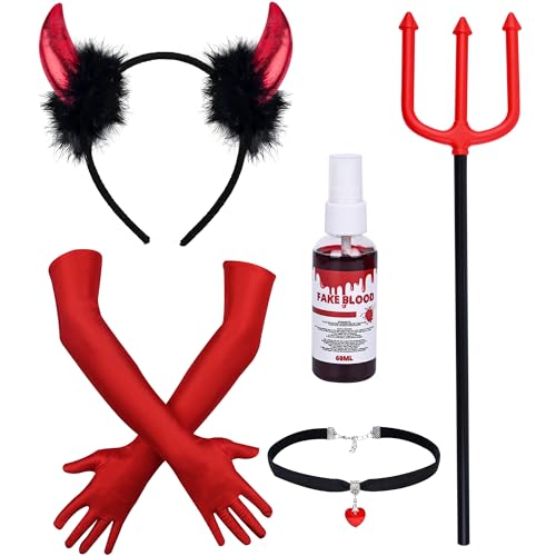 Costume Diable Femme, Ensemble 5 Pièces Gants Diables, Tride