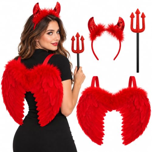 Déguisement Femme Ailes de Diable Rouges en Plumes avec Serr