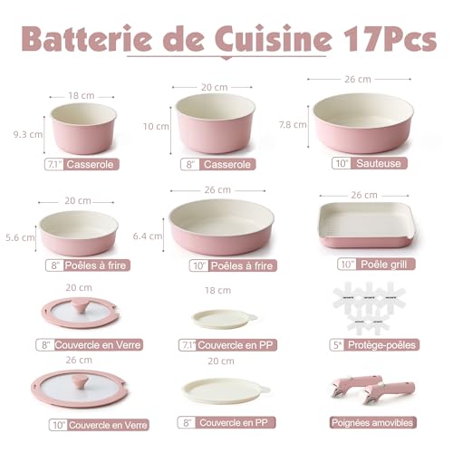 SENSARTE Batterie de Cuisine Induction avec Poignées Amovibl