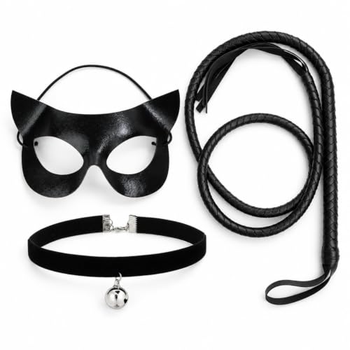 Déguisement Chat Noir Halloween Femme, Masque Collier et Fou