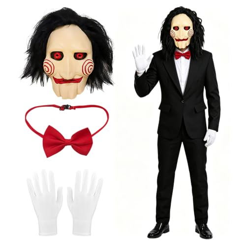 Saw Masque Halloween avec Cravate et Gants, Masque de Saw Ha