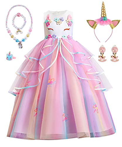 TOLOYE Robe Princesse Fille, Licorne Déguisement avec Collie