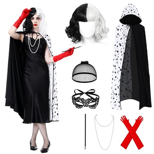 Charmofun 7 Pièces Cruella Deguisement Femme, Déguisement Cr