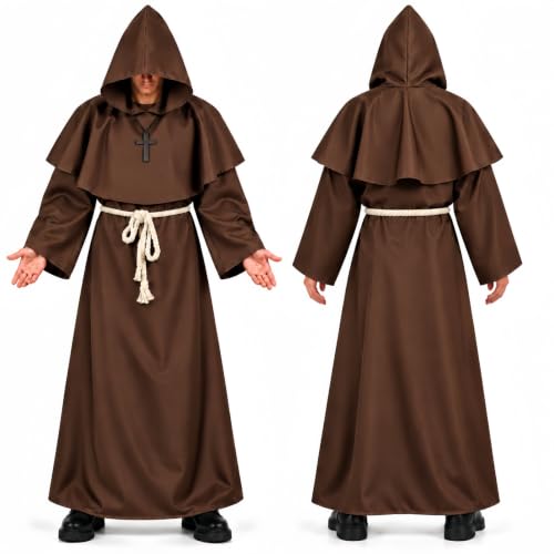 Costume Moine Homme 4 PCS Déguisement Moine Médiéval avec Ca