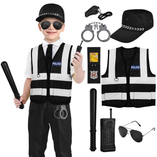 Aomig Police Deguisement Enfant, Policier Costume Gilet avec