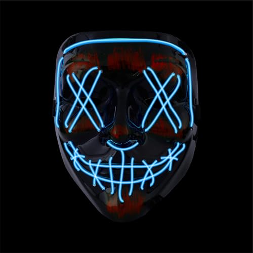 Masque dHalloween Purge LED bleu - Masque de costume contrôl
