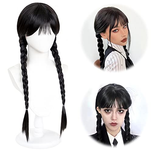 Perruque de cosplay - Perruque tressée noire - Double tresse