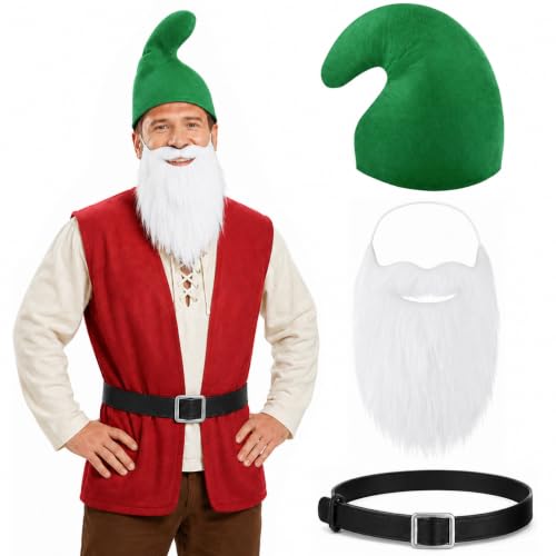 Accessoires de Costume de Nain, Chapeau ,Fausse Barbe Blanch