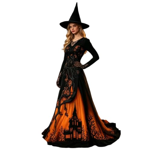 Deguisement Halloween Femme Sorcière, Élégant Costume Hallow