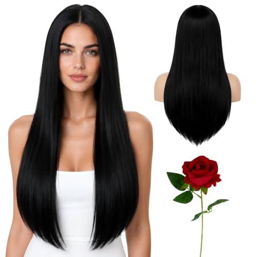 Halloween Perruque Sorcière, Morticia Perruque Noire 85 cm, 