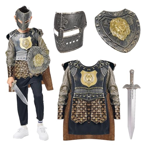 7PCS Déguisement Chevalier pour Enfant avec Armure, Épée et 