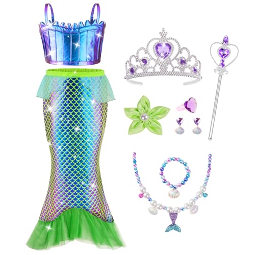AOOWU Deguisement Robe Petite Sirene Ariel, 10PCS Ariel Cost