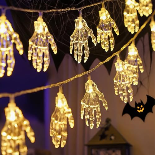 XVZ Guirlande lumineuse main fantôme dHalloween avec minuteu