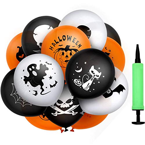 MonQi 100Pcs Ballons Halloween 12″, Ballons Noir Orange Blan