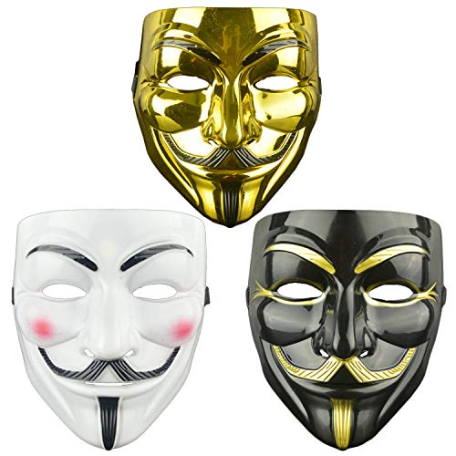DWTECH Lot de 3 Masques V pour Vendetta pour Adultes Guw Faw