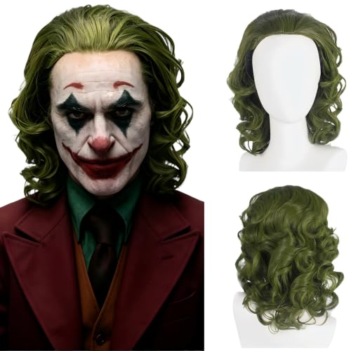 Perruque Joker courte bouclée verte pour homme – Style ondul