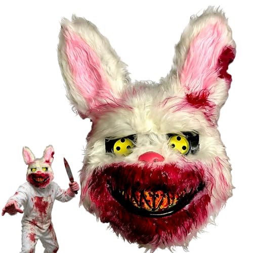 HUXINUP Masque de lapin effrayant,Masque de Lapin Sanglant,M