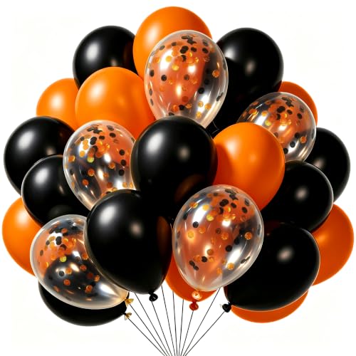 Yehnda Ballons Halloween Orange et Noir, 60 Ballons, Confett