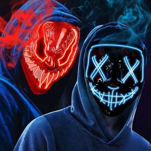 OUILA LED Masque dHalloween, Lot de 2 masques néon, avec 3 m