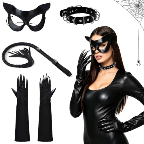XIGINE Déguisement Chat Femme,4 Pièces Déguisement Chats Noi