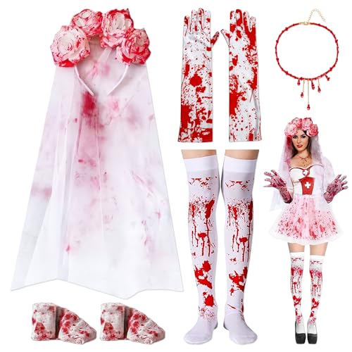 YiiHHooN Costume de Mariée Zombie, 6 Pièces Costume Hallowee
