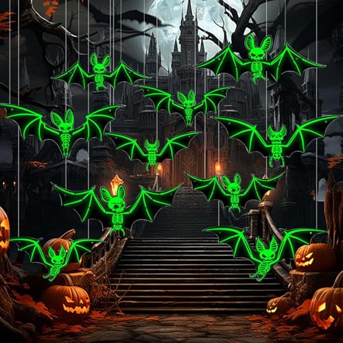 Décoration Halloween, 10 Pièces Halloween Chauve Souris Lumi