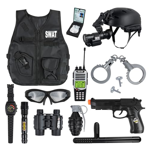 RedCrab Costume de Policier avec Casque, Menottes, Talkie-Wa