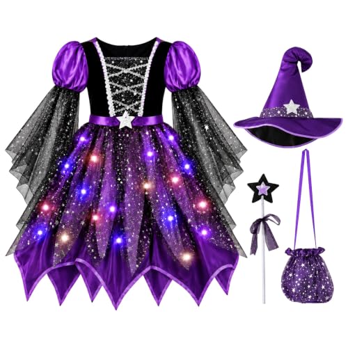 Deguisement Sorciere Fille Avec LumièRes, Chapeau, Baguette 
